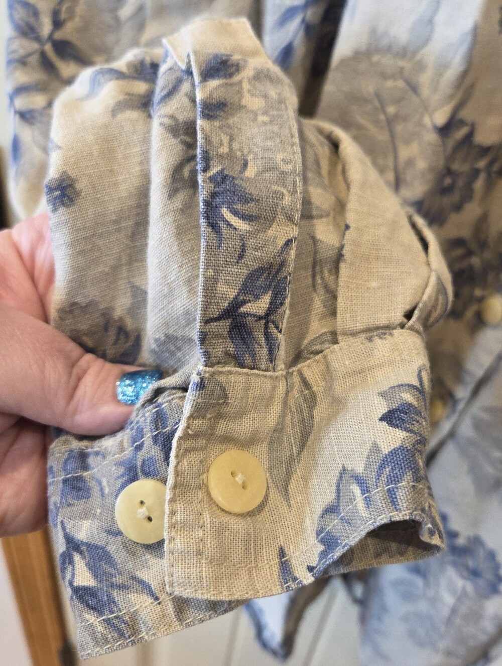 Vintage Capacity Woman Linen Blend Blue Floral Button Down Shirt Denim 2X - Picture 4 of 11